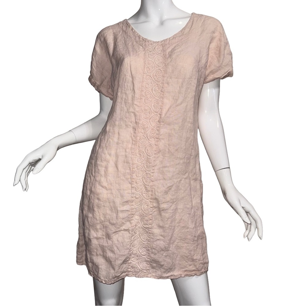 Valentina Naldi‎ Pink Linen Mini Dress Lagenlook Scandi Minimalist Cottagecore